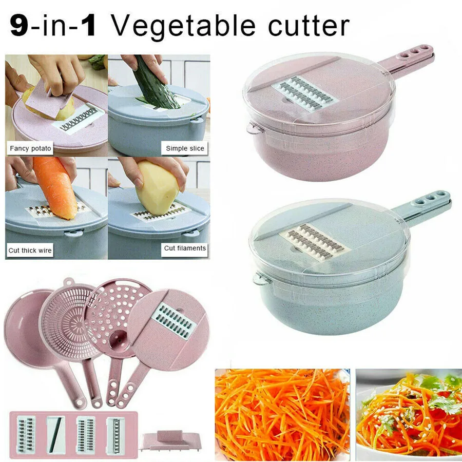 

9 IN 1 Multifunctional Vegetable Fruit Slicer Stainless Steel Veggie Chopper Potato Cutting Sliced Shredded Radish Cutter