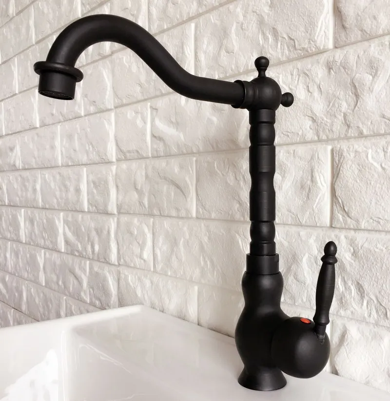 Kitchen Wet Bar Bathroom Vessel Sink Faucet Black Oil Rubbed Bronze One Handle Swivel Spout Mixer Tap Single Hole mnf359