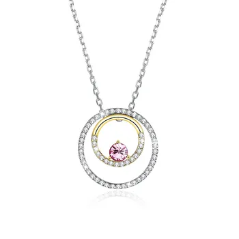 

Lady Party 925 Sterling Silver Necklaces With Fine Austria Crystal 3A+ CZ S925 Pendants Two Hoops Multi Wearing Stitching Colors