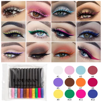 

12pcs/set Matte Eyeliner Liquid Eyes Makeup Colorful Waterproof Red Blue Black White Liquid Eye Liner Pigment maquillage yeux