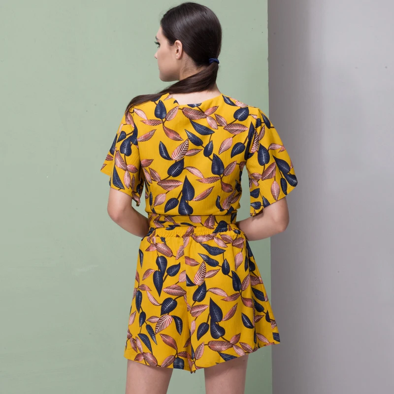 Женская блузка с v образным вырезом Heydress желтая пляжная запахом и принтом