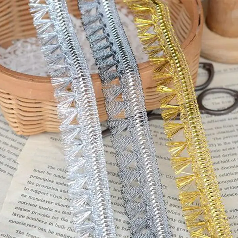 Colour Choice Tassel Trim//fringe Braid 3.5cm Metallic silver//gold per 1m