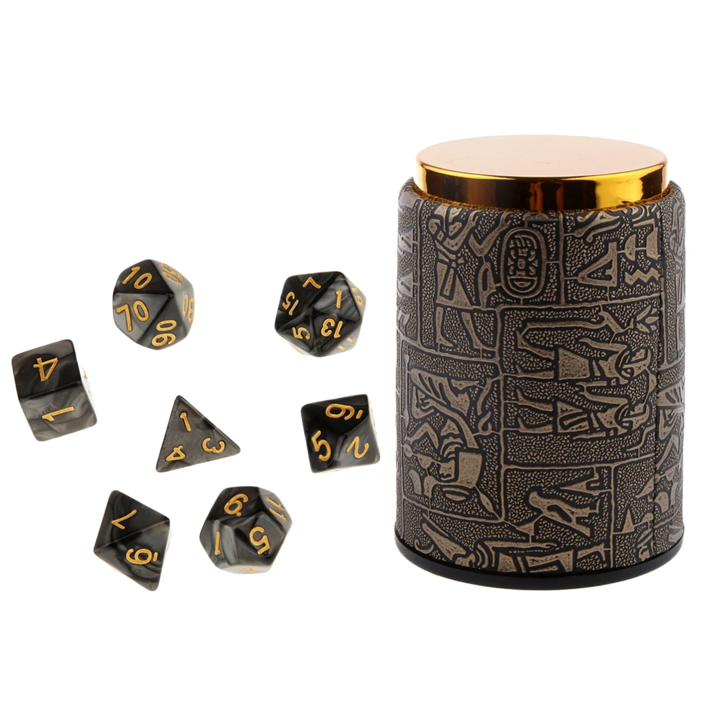 Perfeclan 7 Set Polyhedral Dice for Dungeons and Dragons DND RPG MTG+ Dice Cup Black Polyhedral Dice Table Games