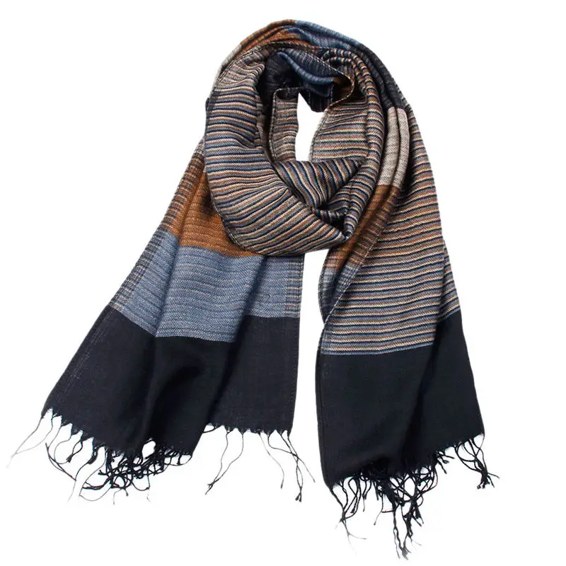 Winter Men's Classic Warm Shawl Fringe Stripe Tassel Long Soft women's scarves handkerchief hijab scarf 40MA0703