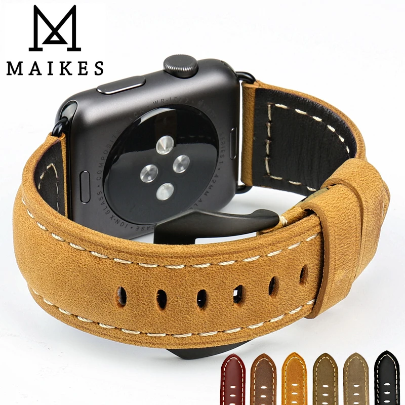 Ремешок для часов MAIKES винтажный кожаный ремешок iwatch 44 мм 40 42 38 серия 4 3 2 1|leather