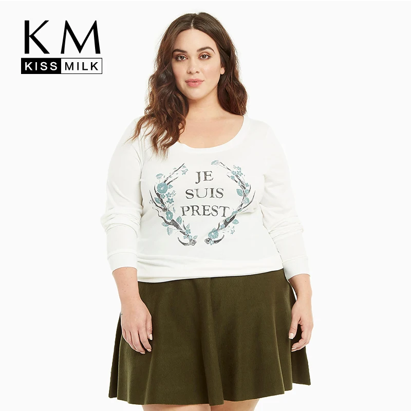

Kissmilk Plus Size Women Clothing Streetwear Basic Print Tops Long Sleeve O-Neck Big Size Sweatshirt 3XL 4XL 5XL 6XL