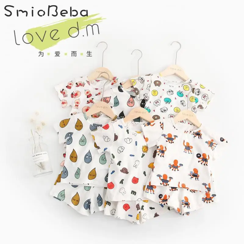 

Toddler Girl Clothes Two Pieces Sets Tee Shirts Cartoon Printed Short Sleeve Summer Pants Home Suit For Infants Roupas Kids Sets