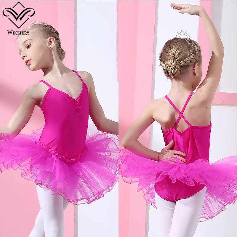 

Wechery Tutu Dress for Ballet Dancing Girls V Neck Sleeveless Dance Wear Mesh Bandages Gymnastics Leotard Yellow Green Pink Red