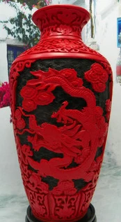 

Exquisite Chinese Traditional Technology Red Lacquerware Dragon Vase