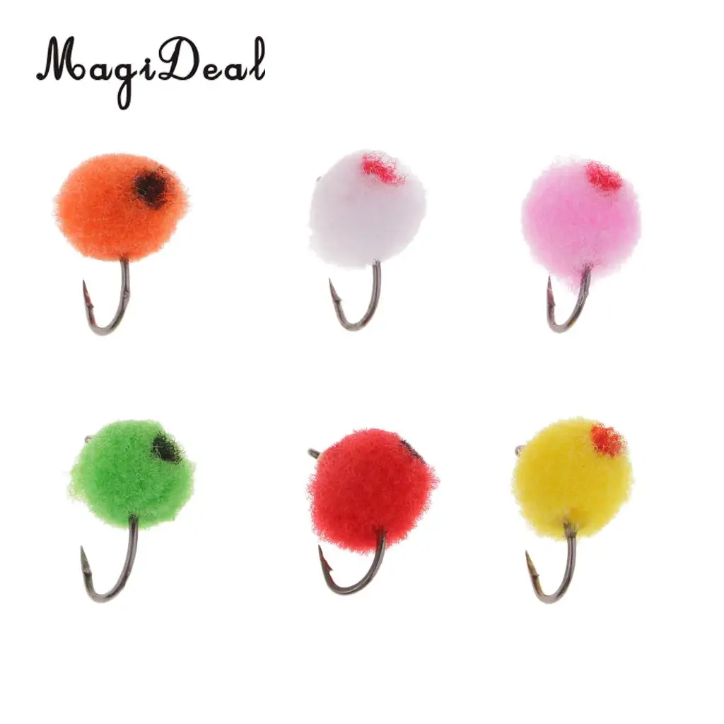 36pcs Glo Bug Egg Fly Salmon Trout Fly Fishing Flies Brass Beadhead, Mixed 6 Colors