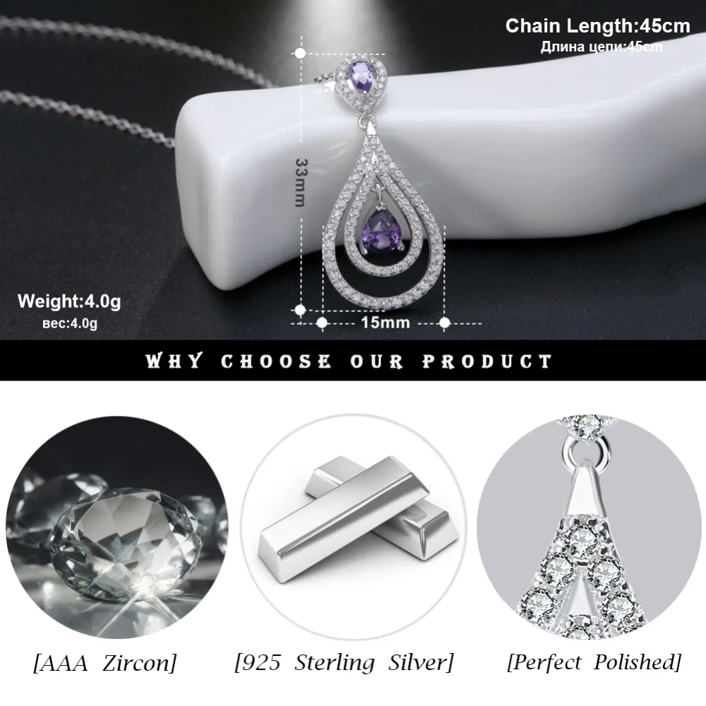 ORSA JEWELS 925 стерлингового серебра винтажные ожерелья капли воды кулон для женщин с фиолетовым AAA кубическим цирконием S925 ювелирные изделия OSN68