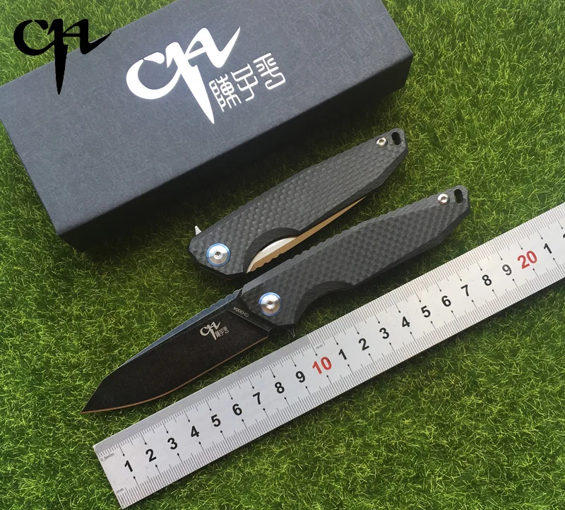 

CH 3004 new original design folding knife AUS-8 blade ceramic ball bearings TC4 titanium alloy + carbon fiber handle camping kit