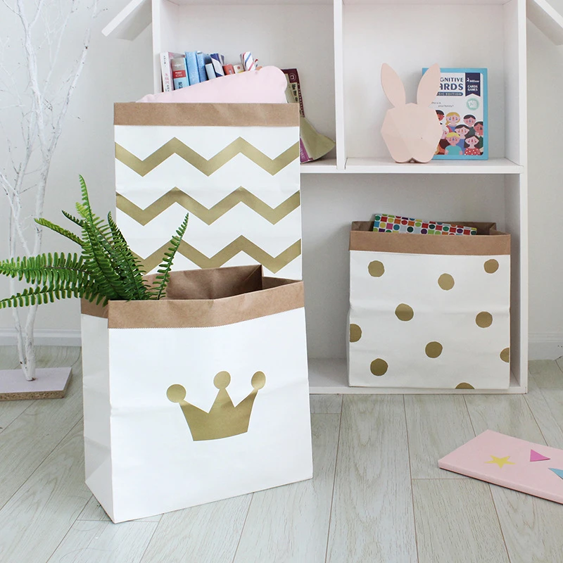 INS البرنز كرافت ورقة تخزين أكياس الأطفال غرفة المنظم للأطفال اللعب و الطفل الملابس أشتات الغسيل حقيبة المنزل ديكور