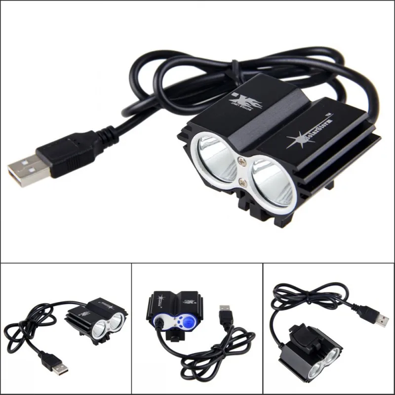 Discount USB Rechargeable Bike Light 8000 Lumens  T6 LED Headlamp Cycling Headlight Bicycle Accessories +Battery Sets+Rear Light 3