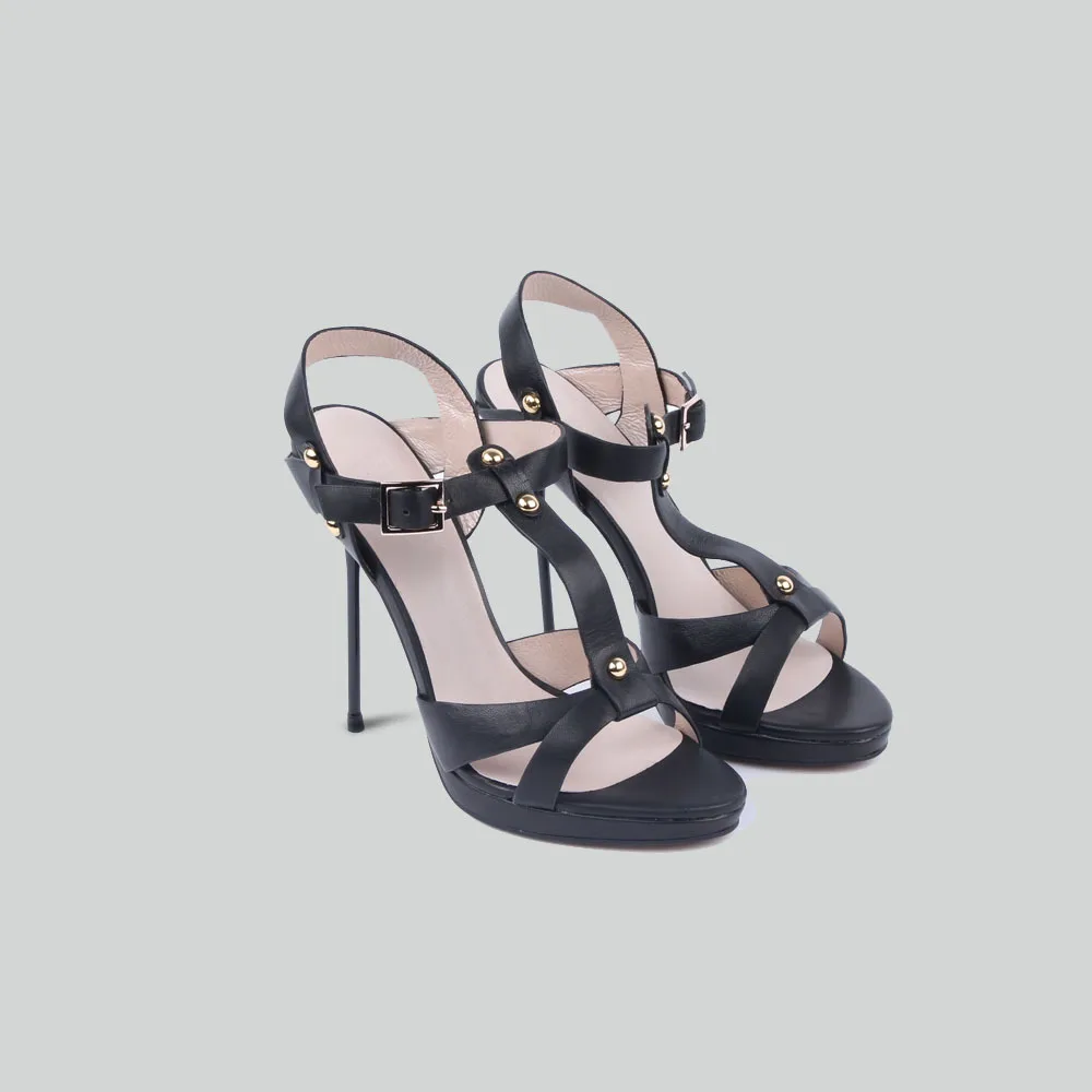 

BASIC EDITION Women High Heels Spring Summer Genuine Leather Ankle Strap Open Toe Slingback Stillettos Sandals Shoes - 1288-81
