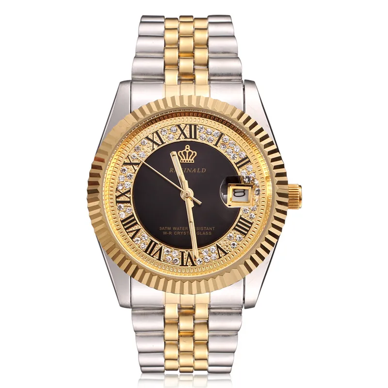 Хорошее качество Реджинальд золотой человек часы Полный сталь мужская одежда часы водонепроницаемые Модные Повседневные часы - Цвет: black no box