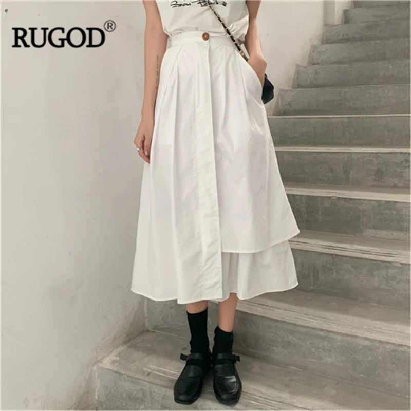 Однотонные Асимметричные женские юбки RUGOD элегантные плиссированные свободные