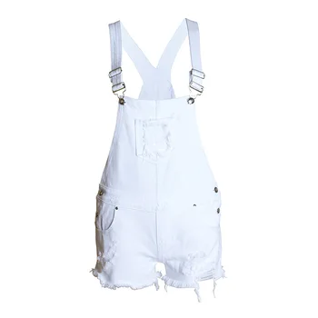 

KL867 Top quality summer women hole suspenders overalls girls loose jean high waist denim shorts femme