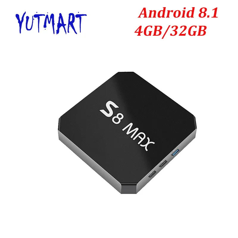

S8 MAX RK3328 TV Box Quad-Core Android 8.1 Bluetooth 4.0 4GB + 32GB WiFi 2.4G&5G 3D Games 100M Lan Smart Media Player IPTV BOX