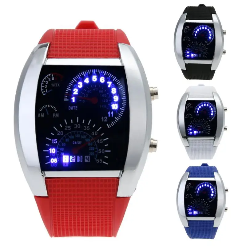 men's black rubber speedometer digital wrist led watches