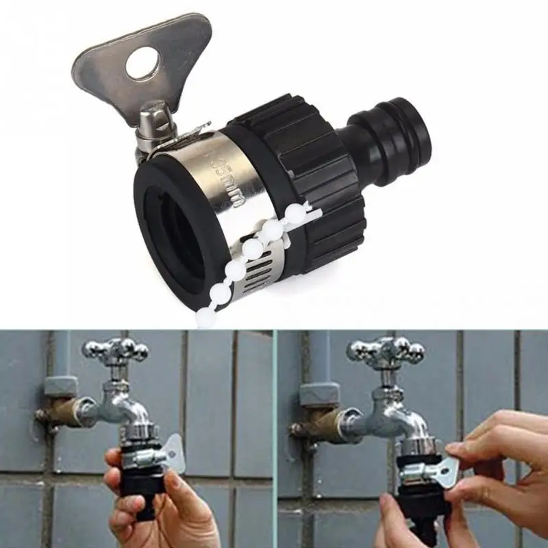 Black Garden Water Hose Tap Connectors Universal Adapter Faucet for