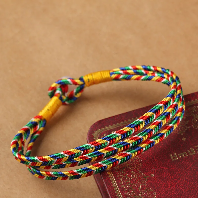 

Ethnic Red Rope Hand Chain Color Three Rope Tibetan Knot Fine Five Color Rope Rainbow Lucky Knot Cord Braided Bracelet Female