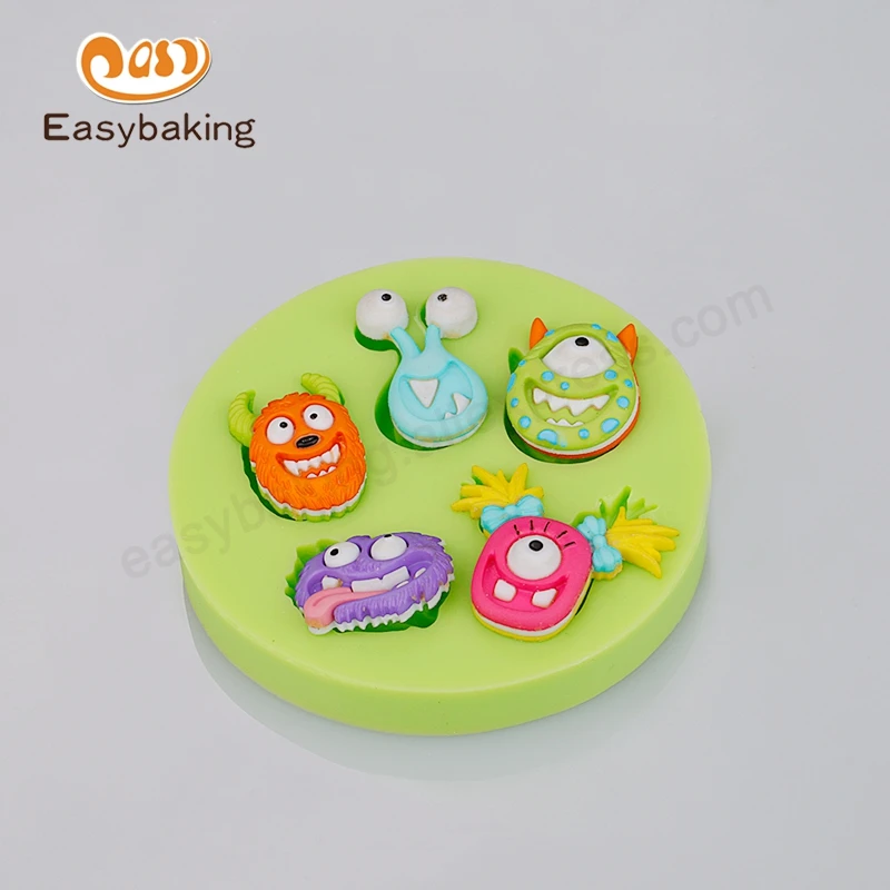 

5 Cavity Pastry Silicone Cupcake Decoration Molds Popular Element Cartoon Monster Fondant Mold