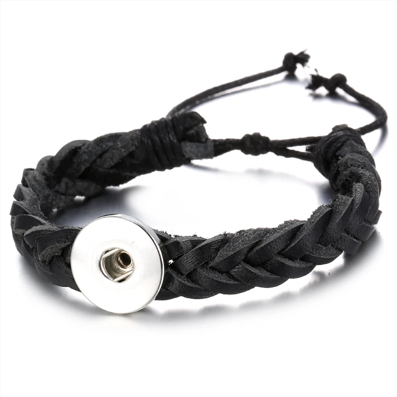 New SE0085 Beauty Twist braided manual Leather snap bracelet bangle adjustable fit 18MM snap buttons