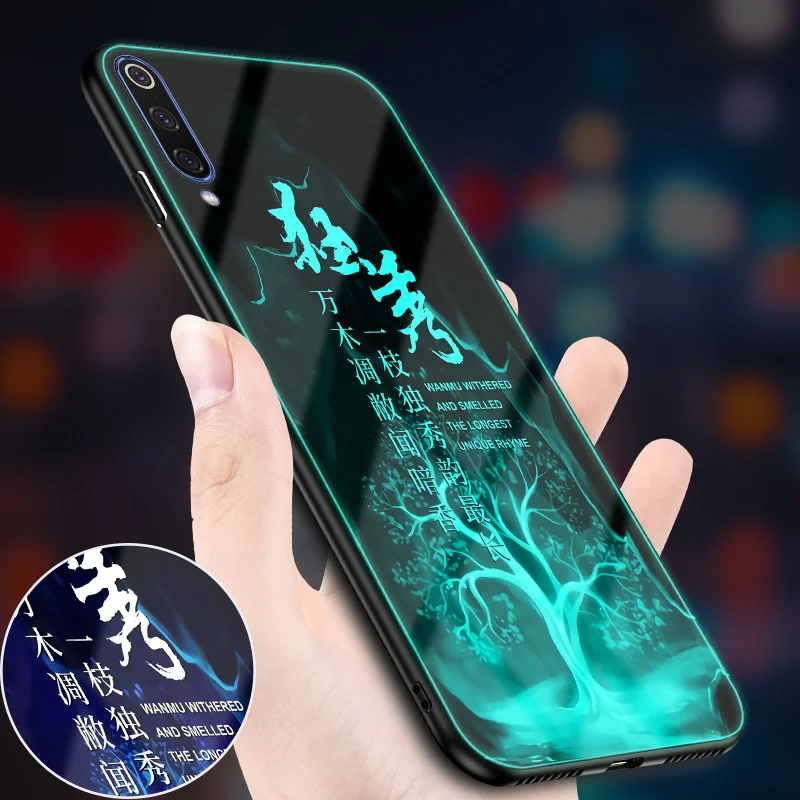 Case for Xiaomi MI 9 SE Case Tempered Glass Luminous Shockproof Cartoon Wolf Cover for Xiaomi MI 9 MI9 SE Case