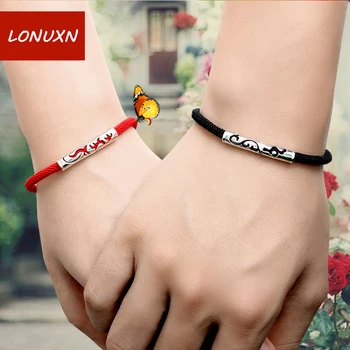 

Retro free lettering Lovers bracelet a pair of engraved red rope + black rope men and women student jewelry lovers gift