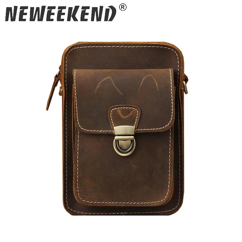 

Vintage Genuine Natural Leather Waist Bag Men's Multi-function Shoulder Bag Fanny Belt Sling Bags For Travel Mobile Phone 1123