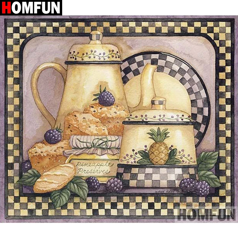 

HOMFUN Paint With Diamond Embroidery "Tea set scenery" Diamond Painting Full Square Round Picture Of Rhinestone Decor A26124