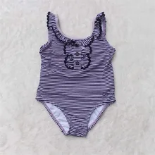 Детский брендовый костюм в полоску с оборками для девочек пляжная одежда с открытой спиной купальный костюм для девочек