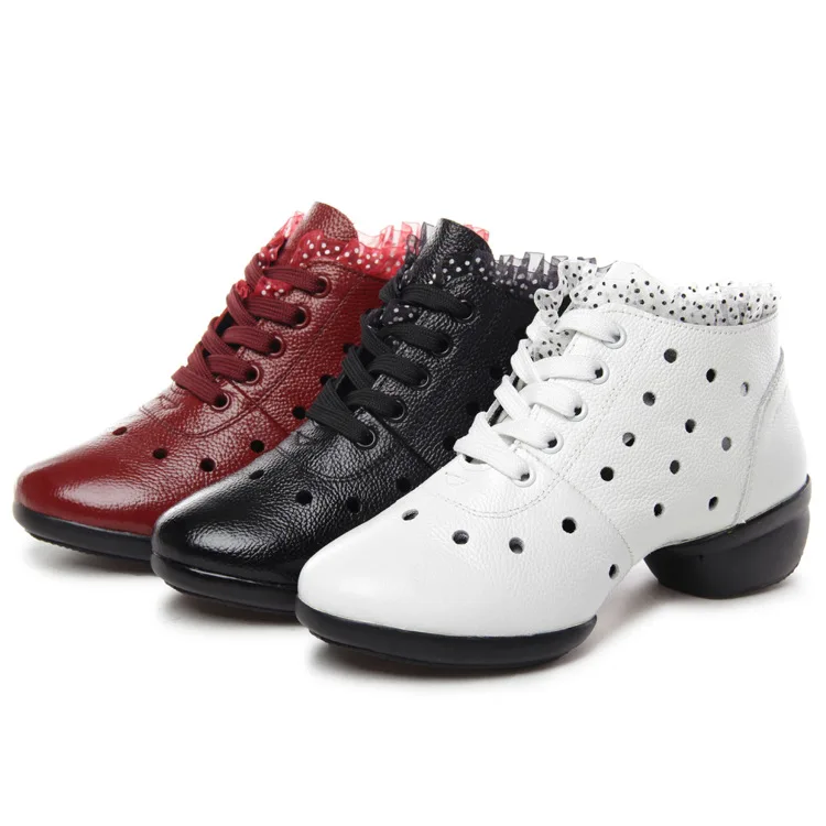 Square Shoes Female Art New Flat Ballroom Dancing With Leather Surface Modern Breathable Soft Bottom Shoes sneakers