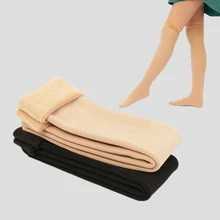 Осенне-зимние женские носки выше колена, Длинные теплые меховые шерстяные дамские носки для женщин, женские толстые носки, однотонная одежда черного и бежевого цвета