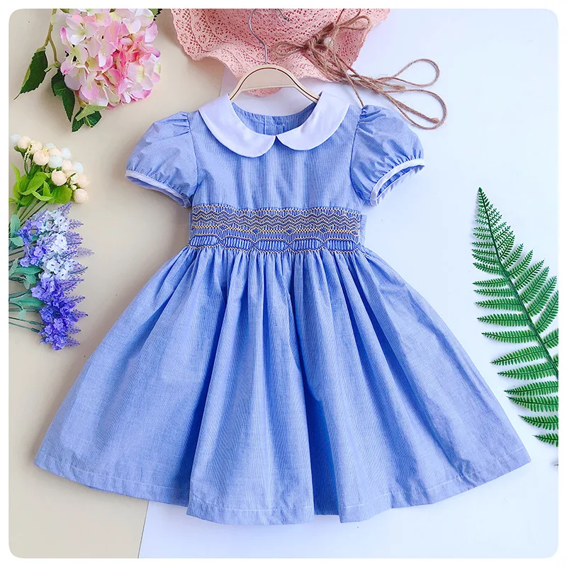 

Girl Smocked Dress Summer Embroidery Flower Fashion Boutique Clothes Kids Smocking Dresses Princess Party Children Clothes G107