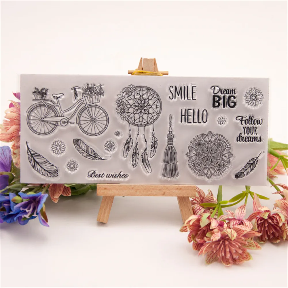 

New Dream Catcher & Bike Transparent Clear Silicone Stamp For Scrapbooking/Photo Album Decorative Cards Making DIY Paper Crafts
