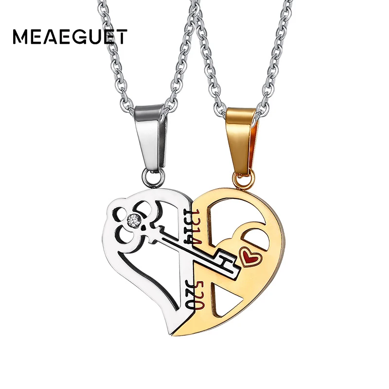 Meaeguet Fashion Key Lock Necklace Pendant 1314 520 Couple Lover Wedding Jewelry With Chain