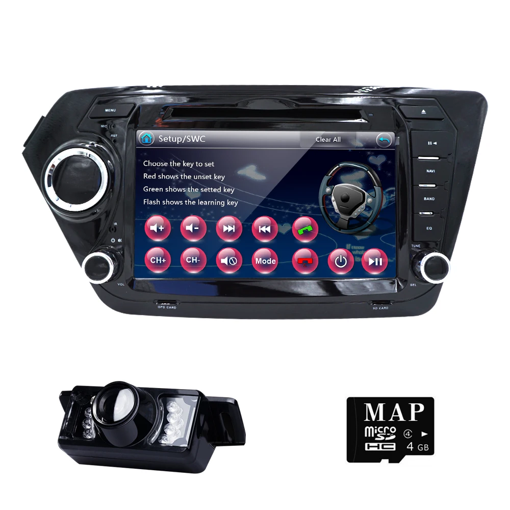 

Free Rearview Camera ! Car DVD Player for KIA RIO K2 with Radio, GPS Navigation, TV, SWC, BT, USB/SD, Russian menu, Free 8GB Map