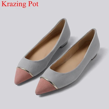 

superstar brand big size genuine leather shallow slip on boat shoes pointed toe elegant concise sweet driving spring shoes L04