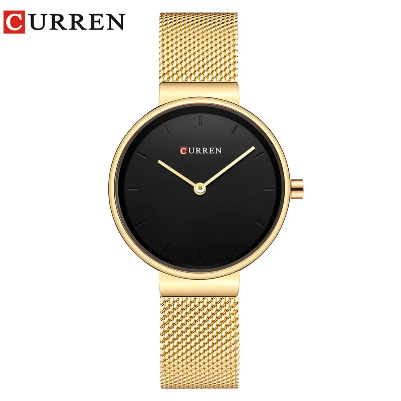 Женские часы с сетчатым браслетом из нержавеющей стали CURREN Простые Модные кварцевые наручные часы женские часы Montre femme - Color: gold black