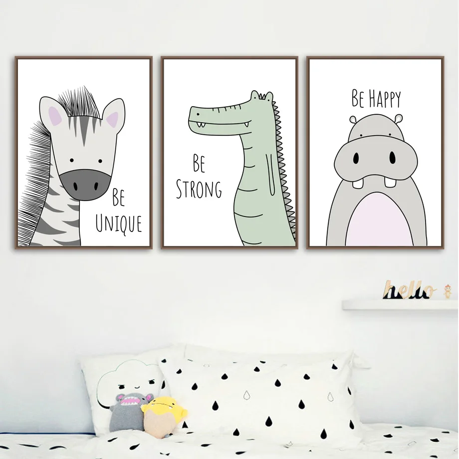 

Nursery Wall Art Canvas Painting Zebra Hippo Giraffe Lion Crocodile Nordic Posters And Prints Pictures for Baby Kids Room Decor
