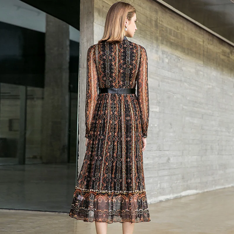 Grand Robe Mot Impression Un Pokwai L'automne Soie De Féminine 2018 Début Manches À Nouveau Longues Couture Mode Multi gwvXOqvf5