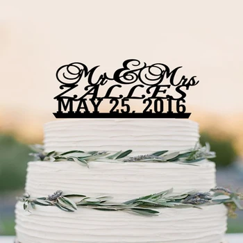 

Wedding Cake Topper Mr and Mrs Personalized with Last Name and Date, Acrylic Cake Topper