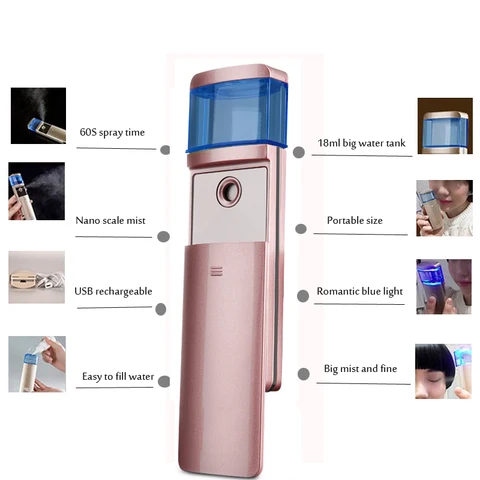 Nanoescala de Atomização de Pulverização de Água Extensão dos Cílios Hidro Mini Ultrasonic Fresco Rosto Beleza Nano Névoa Facial Steamer Spa Usb