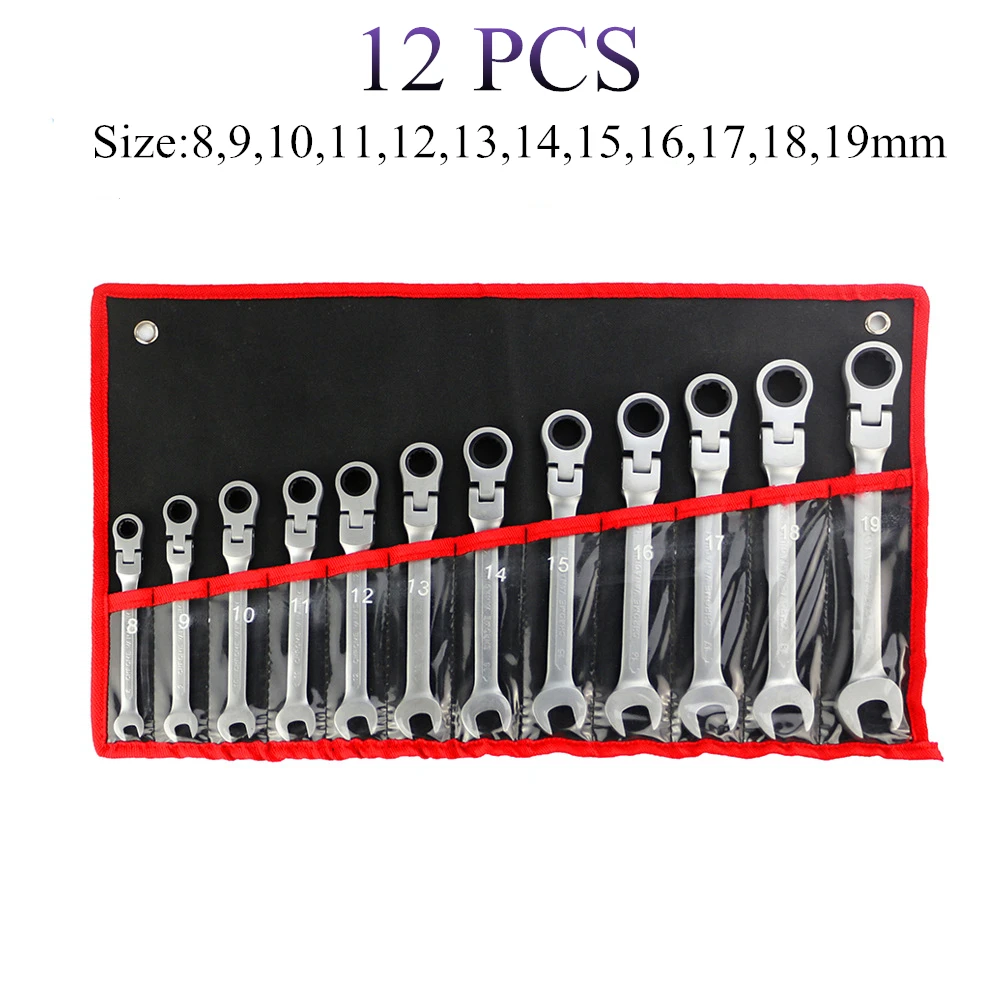 

Ratcheting Wrench Set Chrome Vanadium Steel Combination Wrench Universal Wrench Tool Car Repair Tools with Portable Canvas Bag