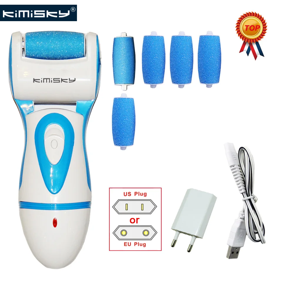 Hot KIMISKY Blue RECHARGEABLE Strong Electric Pedicure Tools Foot File Electric PK Scholls file Foot Care Tool +6Ps Roller Heads