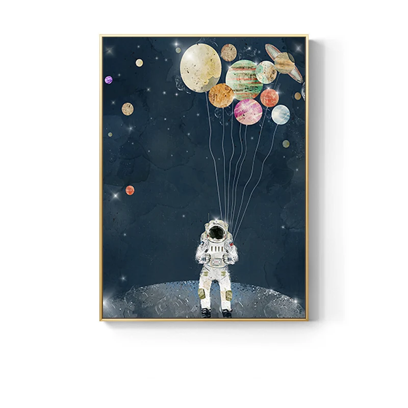 Подвеска в виде космонавта и планеты космический шар настенные художественные постеры печати на холсте Модные животные из мультфильмов лиса настенные картины для детской комнаты - Цвет: B