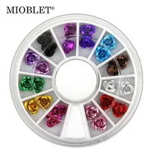 1 коробка многоцветные металлические наклейки для ногтей 3D очаровательные розы цветок Дизайн Наклейка s Наклейка для DIY УФ гель для ногтей украшения в колесо
