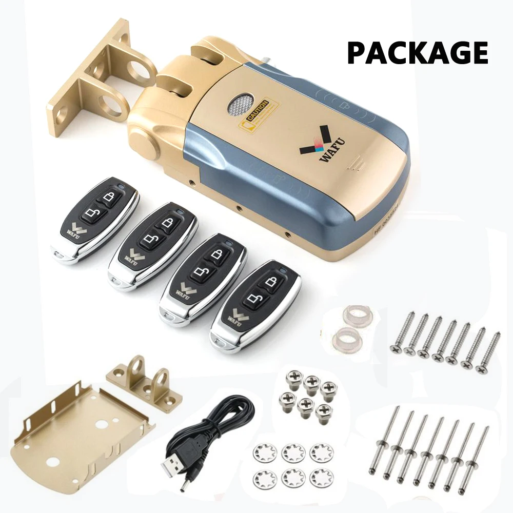 

Wafu Keyless Entry Electronic Remote Door Lock Wireless 433mHZ Invisible Intelligent Lock with With Remote Control 4 Remote Keys